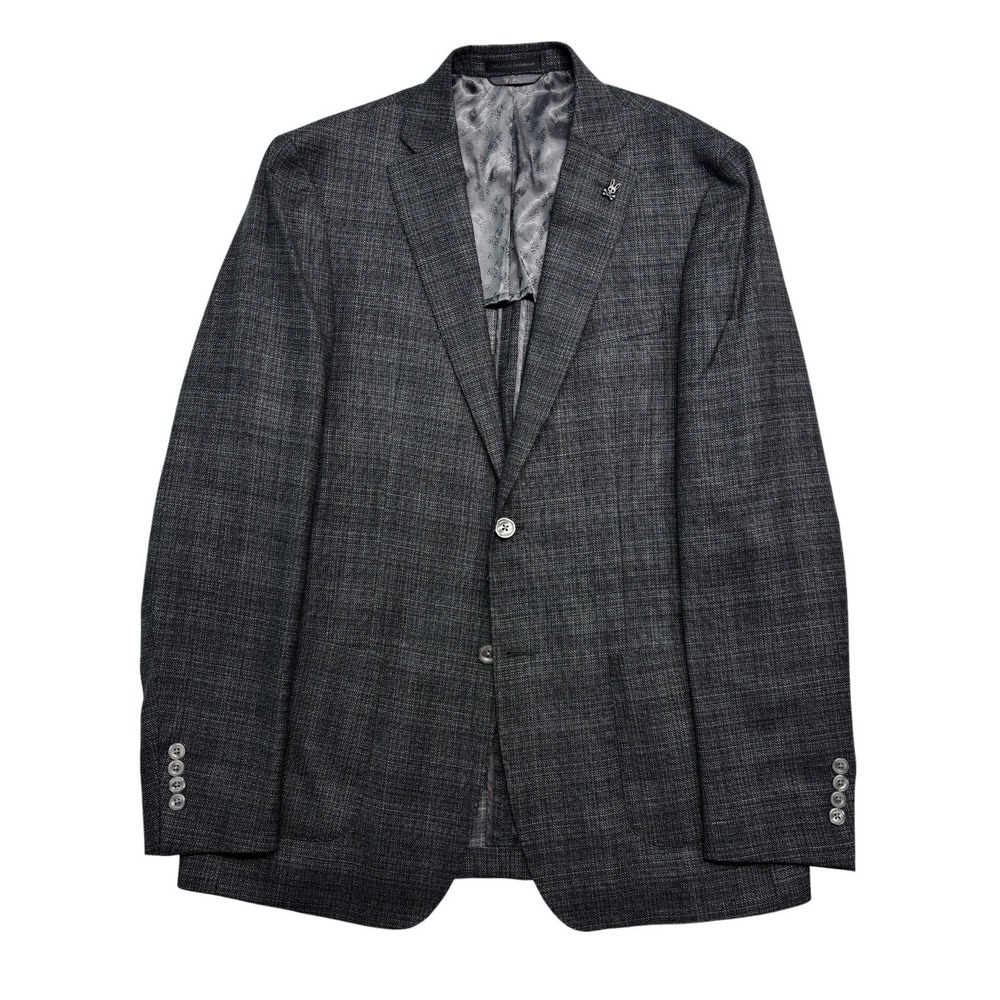Psycho Bunny 42L Gray Black Check Wool Blazer Jacket Sport Coat Soft Shoulder